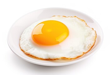 A fried egg in a white plate