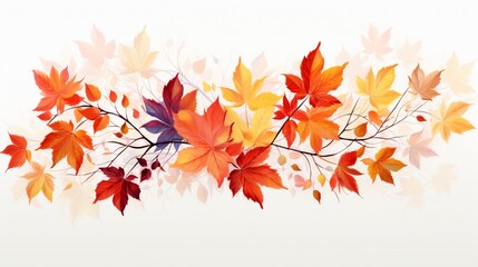 A serene vector design of an artistic arrangement of vivid autumn leaves, highlighting the charm of fall foliage against a pristine white canvas, all