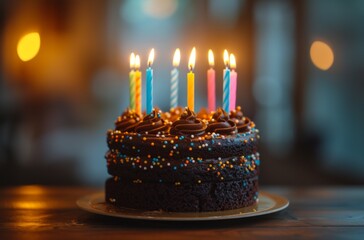 a brown cake with lots of candles
