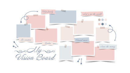 Vector photo collage template moodboard pictures grids vector illustration, vision board	