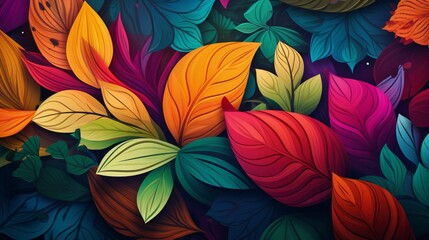 Fototapeta na wymiar A serene vector representation of a leafy backdrop, featuring an assortment of leaf shapes and vibrant colors, with the clarity and precision of an HD camera