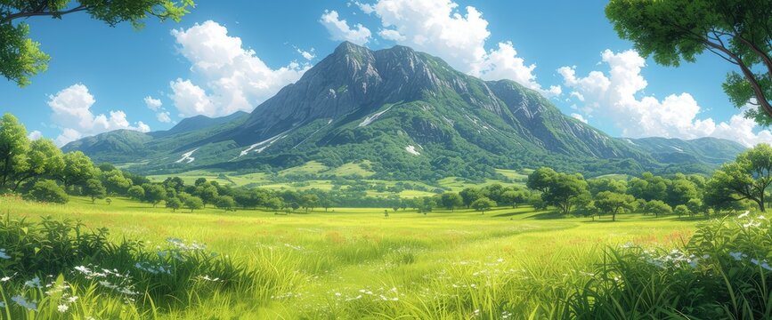 Watercolor Blue Sky Mountain Hill Landscape, Wallpaper Pictures, Background Hd