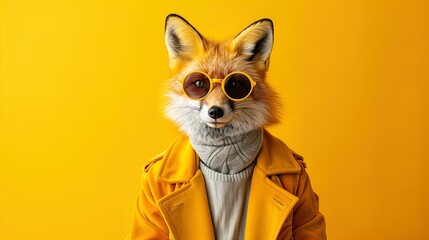 Unleash the Wild Elegance! Dazzling fox in haute couture on vibrant backdrop. Perfect for invitations and ads. Grab attention now!