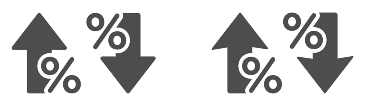 Percentage growth and decline flat vector icons