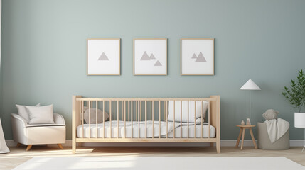Minimalist Modern Nursery Room with Neutral Tones for Interior Design, Parenting, and Real Estate Showcasing