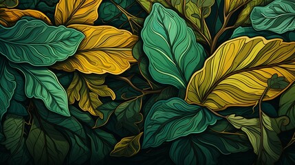 An intricate vector artwork portraying a captivating leaf scene, offering a realistic depiction of intricate details, vibrant greens, and the precision of an HD photograph