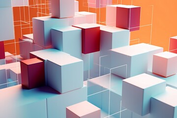 abstract geometric blocks, 3d render. Generative AI