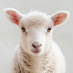 A small, beautiful baby sheep. Little lamb. Close up portrait.