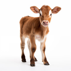 Front view of brown calf isolated on white background