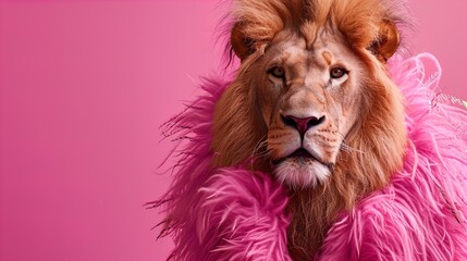 Lion Chic: Unleash the Roar of Fashion! Glamorous lion in high-end couture, perfect for birthdays and invites. Copy space for your message. Make a statement with this creative animal concept.