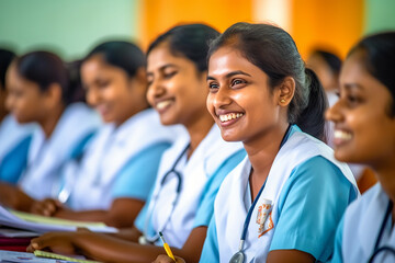 A nursing student in Tamil Nadu. An Indian student studying at a medical university. - obrazy, fototapety, plakaty