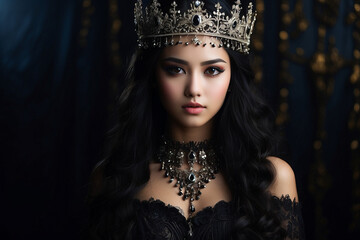 Daring Queen in black dress