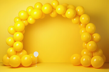 Obraz na płótnie Canvas Yellow balloons arch on yellow background. Generative Ai
