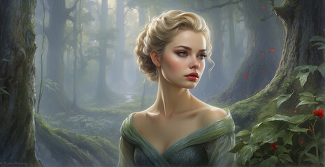 Fragile and beautiful women in the forest