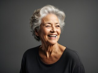 Portrait of smiling senior woman capture in the studio. Generative AI - Powered by Adobe