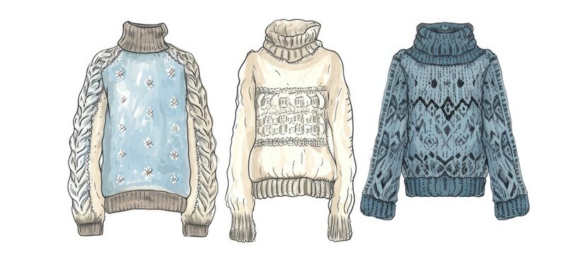 Hand-drawn knitted sweater set, perfect for a cozy winter.