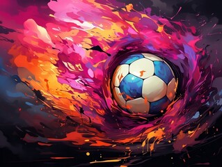 Soccer ball with flaming flames

