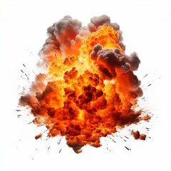 Big fire explosion with smoke isolated on a white background. Blast effect concept.