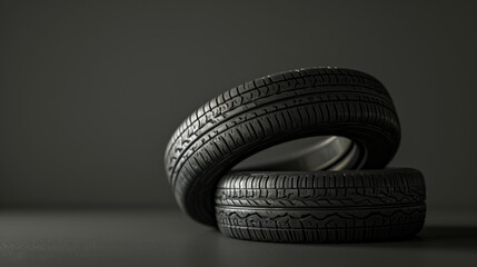 Stacked car tires close-up with detailed tread texture on a dark background. Durability concept. Generative AI