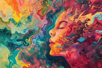 Art. A psychedelic artwork depicting a person's mind expanding into a universe of colors, representing LGBT+ awakening