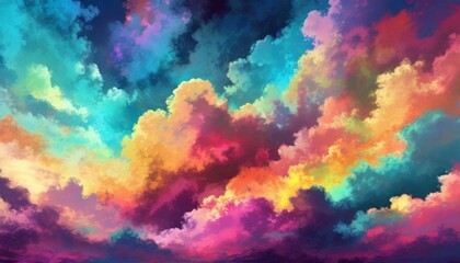 Fototapeta na wymiar 3d render, abstract fantasy background of colorful sky with neon clouds