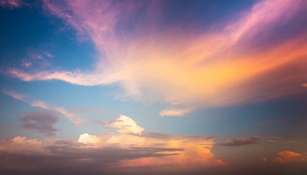 sunset sky with clouds national 3d render, abstract fantasy background of colorful sky with neon clouds