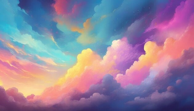 clouds in the sky 3d render, abstract fantasy background of colorful sky with neon clouds