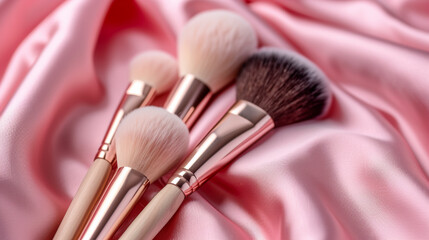 Obraz na płótnie Canvas Professionelles Makeup-Pinselset auf Rosafarbenem Samt