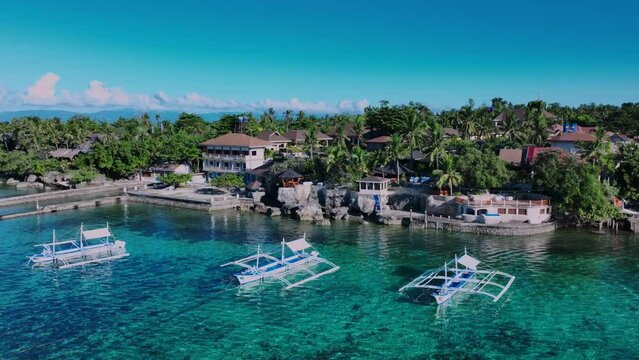 Traditional Filipino Boat Among The Fantastic Scenery Of Cebu Island, Aerial View