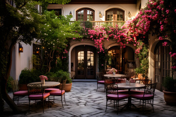 Boutique Hotel Courtyard with European Charm - obrazy, fototapety, plakaty