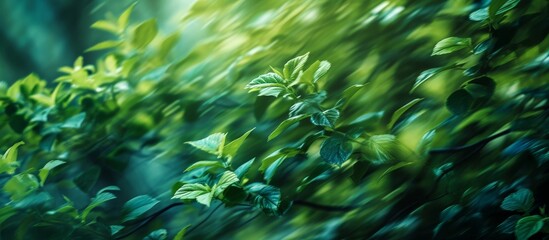 Fototapeta na wymiar Vivid Green Leaves Engulfed in a Hypnotic Blur of Green, Leaves, and Blur