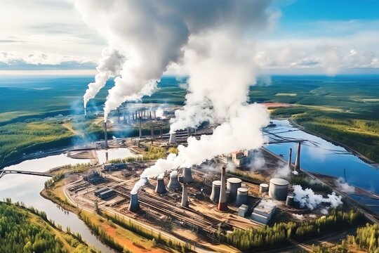 Factory industry with smoke pollution