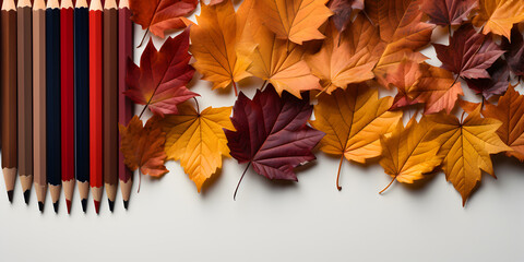 tinged autumnal leaves isolated on white background