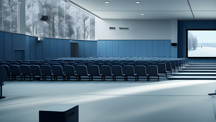 empty conference hall, Cinema Auditorium: Blue Hues and Vacant Seats