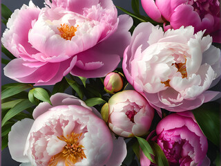 Bouquet of Tender Peonies: A Symphony in Pink and White. generative AI