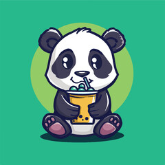 Cute Panda Sipping Boba Milk Tea cartoon vector illustration