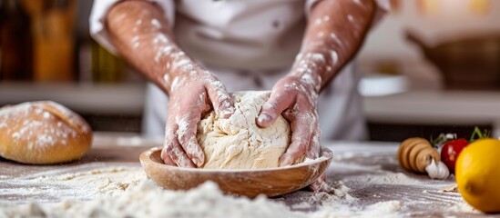 Chef's Hands Kneading Dough in a Home Kitchen - Cooking, Home, and Dough come together with Chef's Hands skillfully working dough in a home kitchen