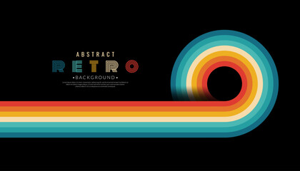 Naklejka premium Abstract minimalist retro background with rounded stripe elements. Retro sunset art bundle. Vintage 70s-style concept. Vector illustration