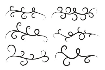 set of Vintage Filigree swirling, Calligraphy Doodle wind Decorative Elements, curly thin line Floral style swings swashes, Flourishes Swirls, flourish Swirl ornament vector, Elegant scroll design



