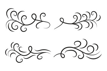 set of Vintage Filigree swirling, Calligraphy Doodle wind Decorative Elements, curly thin line Floral style swings swashes, Flourishes Swirls, flourish Swirl ornament vector, Elegant scroll design




