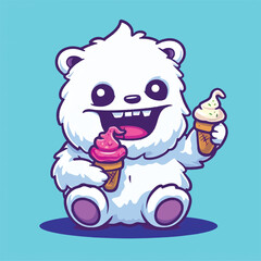 Cute Yeti Eating Ice Cream cartoon vector illustration