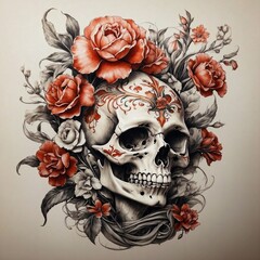 a Flower skull tattoo