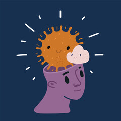 Cartoon vector illustration of Shining Sun in Mind