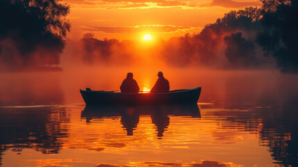Two Person on Boat in Body of Water during Golden Hour
