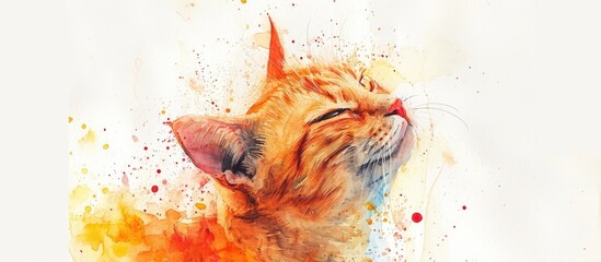 Watercolor artwork featuring an orange feline. - obrazy, fototapety, plakaty