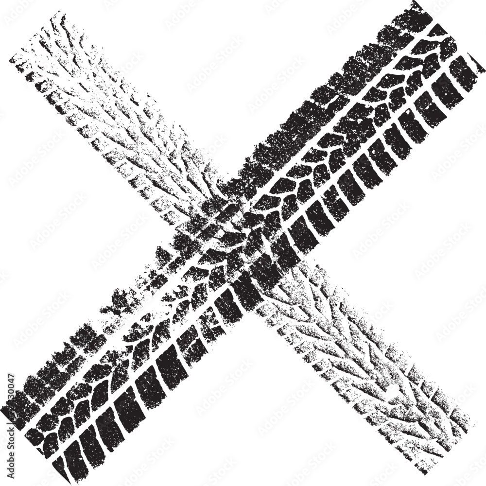 Poster tyre tread vector . x mark. two crossed tire tracks .