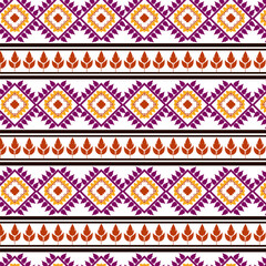 Tribal traditional fabric batik ethnic of ikat floral seamless pattern of leaves Spring geometric repeating Vector Design on a white background