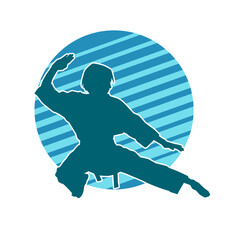 Silhouette of a slim female doing martial art pose. Silhouette of a martial art woman in action pose.