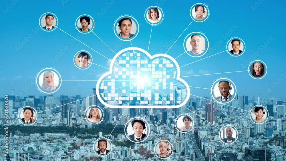 Aufkleber Multinational people communication and cloud computing concept. Human resources management. ERP. Enterprise Resources Planning.