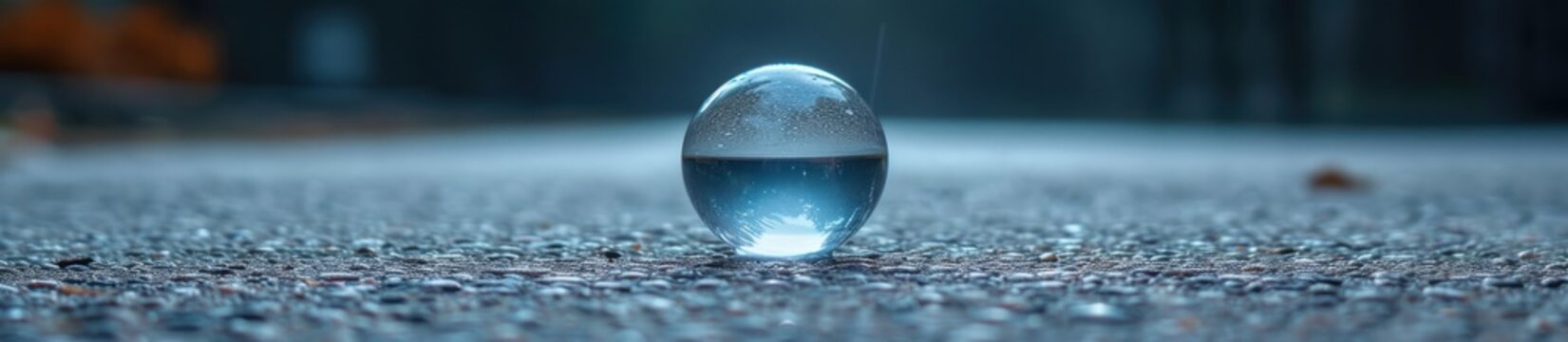 a blue blown out raindrop with a water droplet,   teal and silver, back button focus